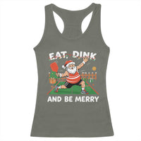 Funny Christmas Pickleball Racerback Tank Top Eat Dink And Be Merry Xmas Santa - Wonder Print Shop