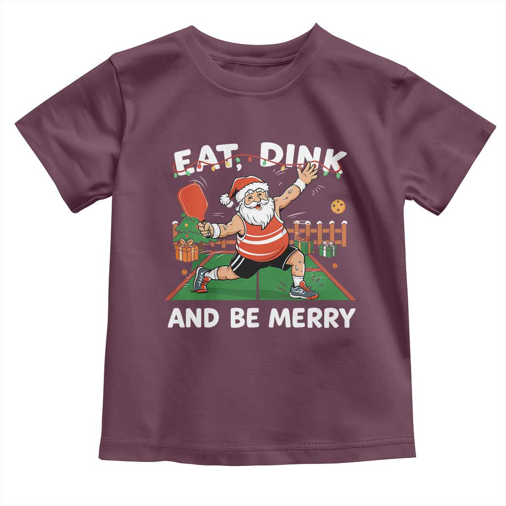Funny Christmas Pickleball Toddler T Shirt Eat Dink And Be Merry Xmas Santa - Wonder Print Shop