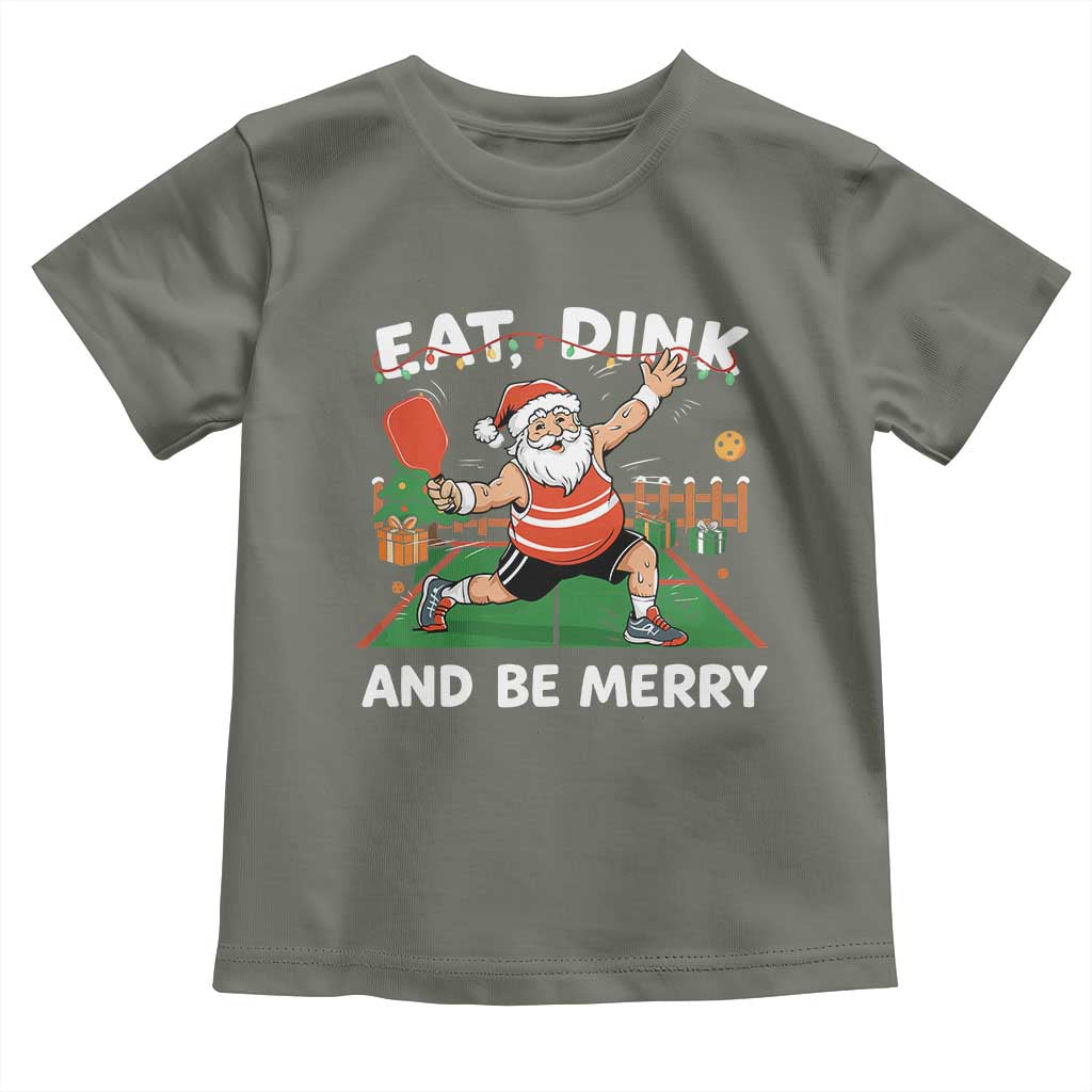 Funny Christmas Pickleball Toddler T Shirt Eat Dink And Be Merry Xmas Santa - Wonder Print Shop