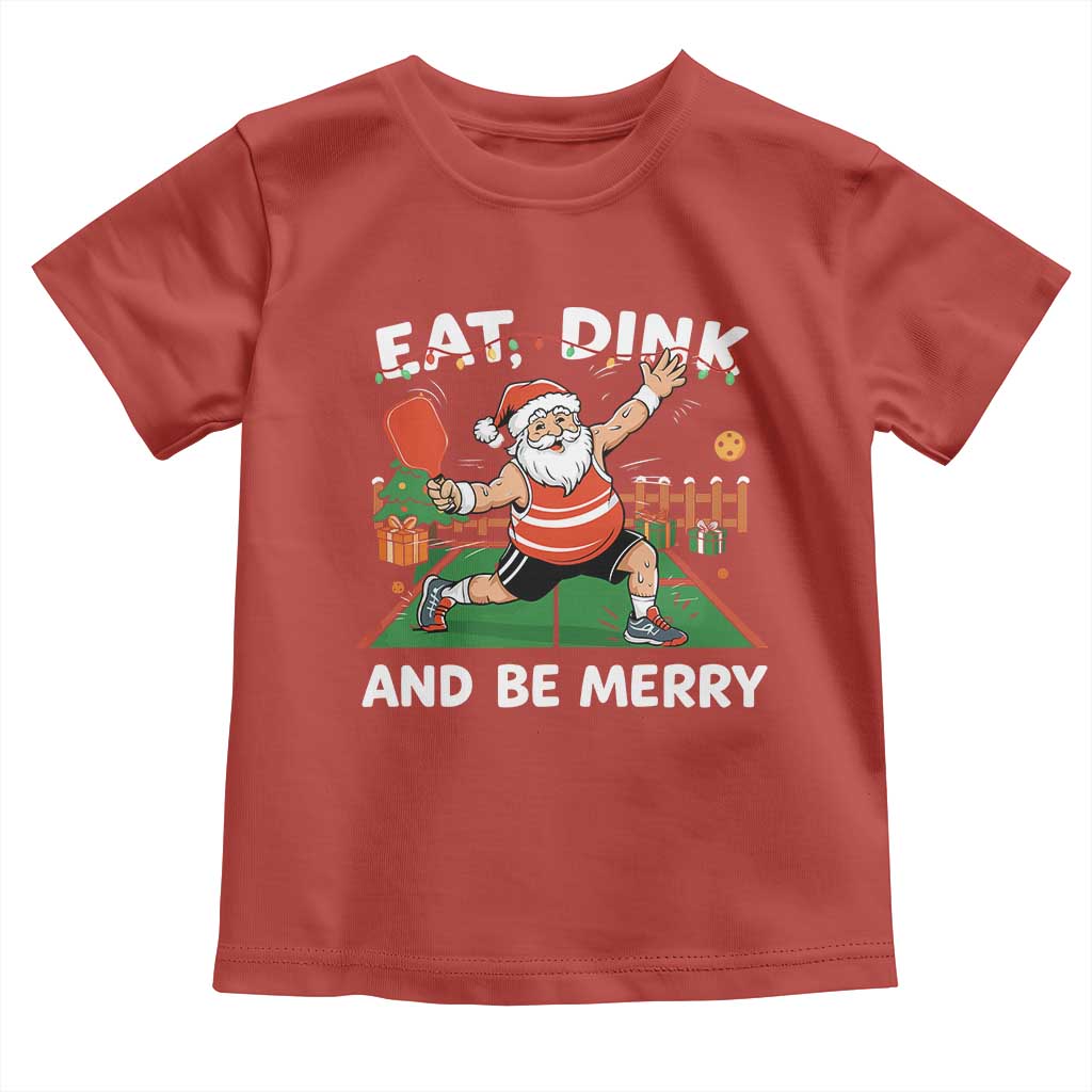 Funny Christmas Pickleball Toddler T Shirt Eat Dink And Be Merry Xmas Santa - Wonder Print Shop