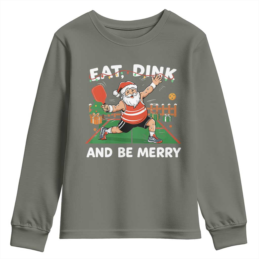Funny Christmas Pickleball Youth Sweatshirt Eat Dink And Be Merry Xmas Santa - Wonder Print Shop