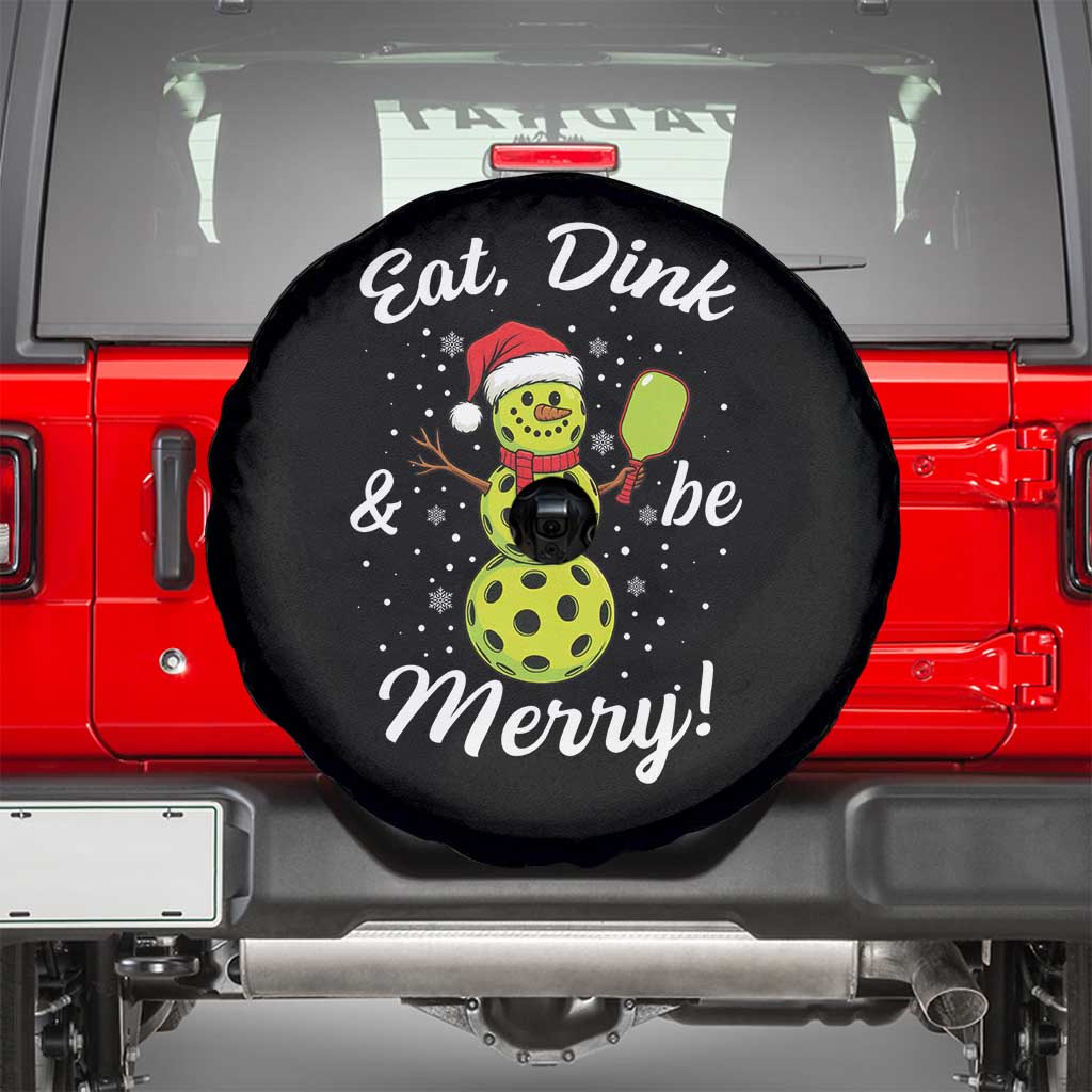 Funny Christmas Pickleball Spare Tire Cover Eat Dink And Be Merry Snowman - Wonder Print Shop