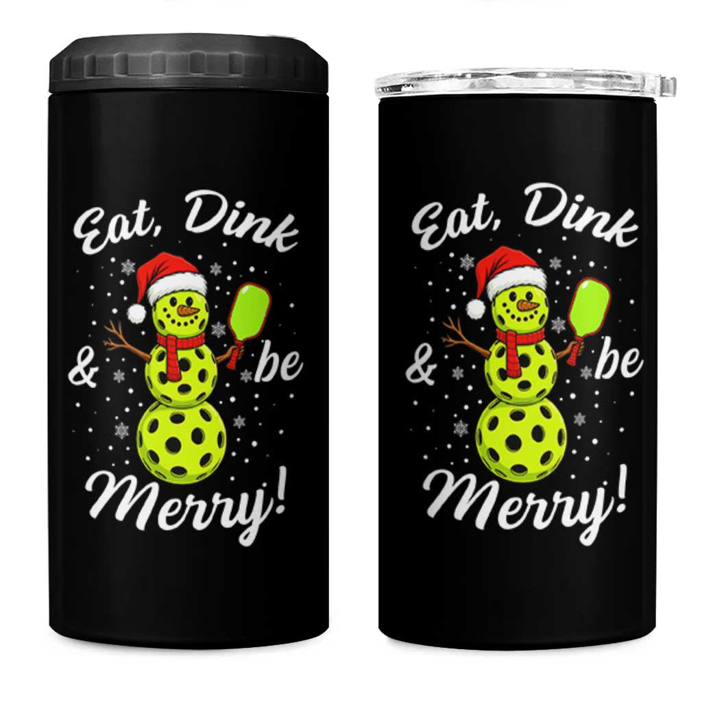 Funny Christmas Pickleball 4 in 1 Can Cooler Tumbler Eat Dink And Be Merry Snowman - Wonder Print Shop