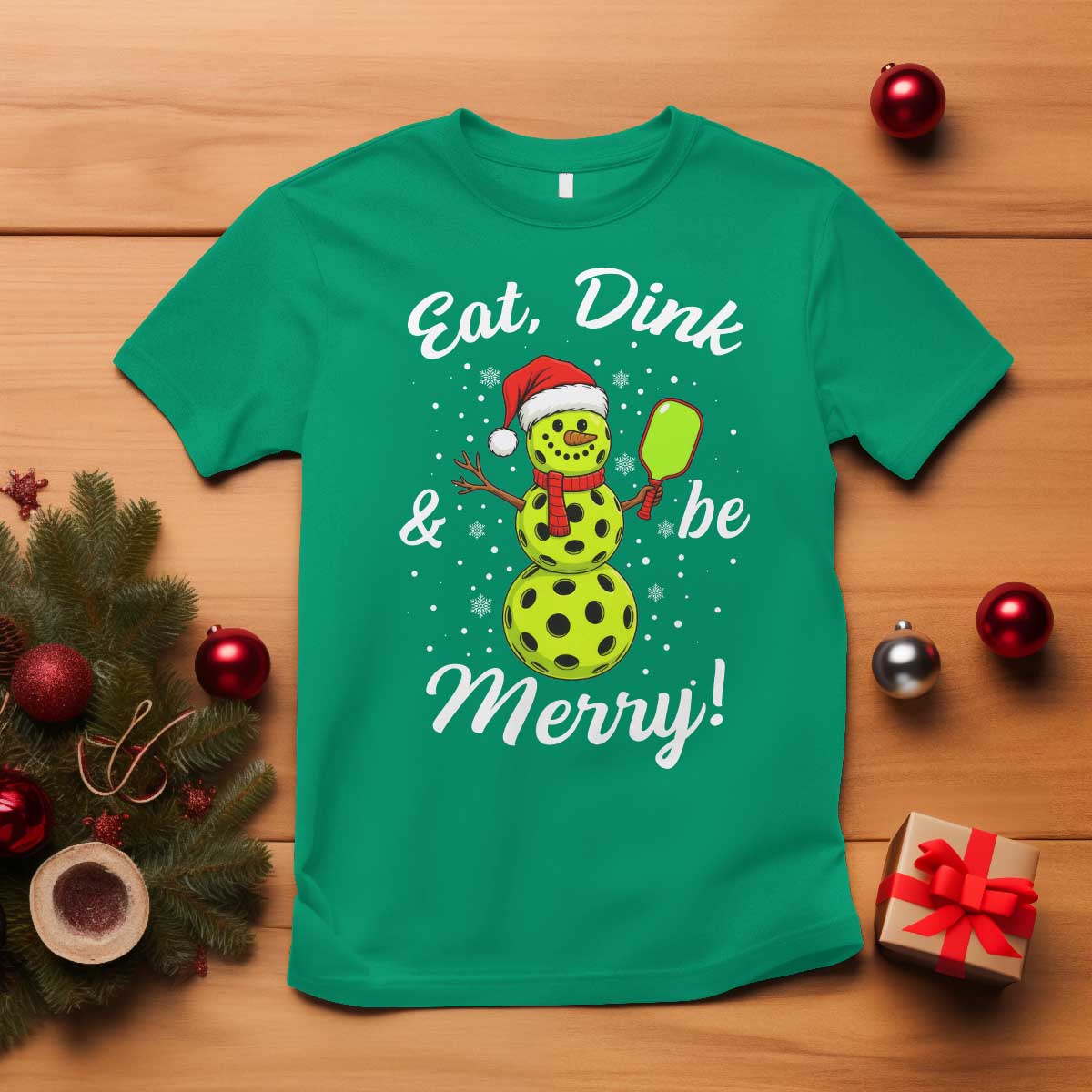 Funny Christmas Pickleball T Shirt Eat Dink And Be Merry Snowman - Wonder Print Shop