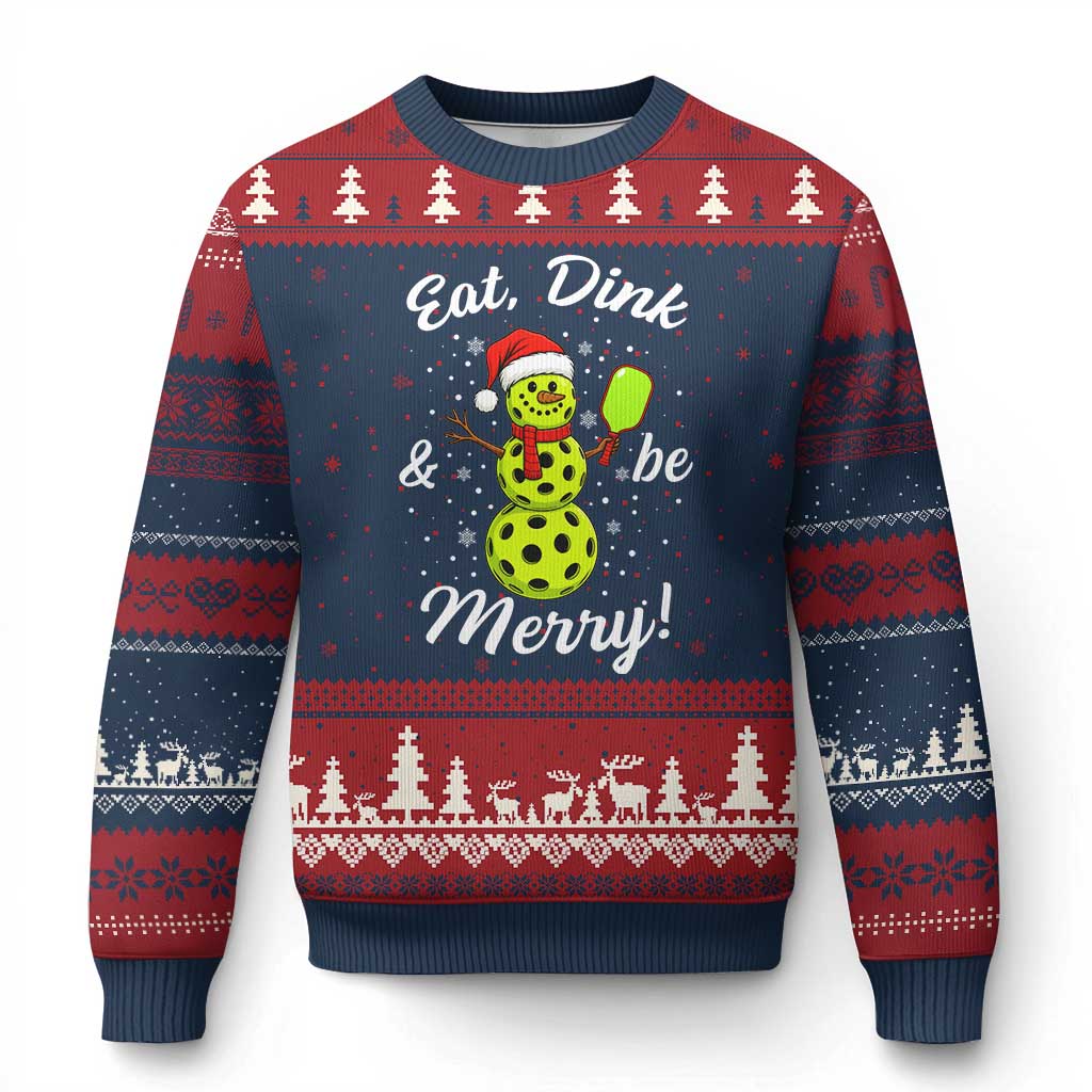Funny Xmas Pickleball Ugly Christmas Sweater Eat Dink And Be Merry Snowman - Wonder Print Shop