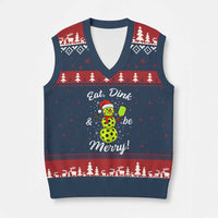 Funny Xmas Pickleball V-Neck Knit Sweater Vest Eat Dink And Be Merry Snowman - Wonder Print Shop