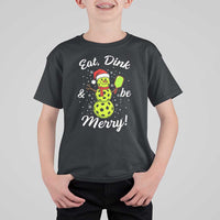Funny Christmas Pickleball T Shirt For Kid Eat Dink And Be Merry Snowman - Wonder Print Shop