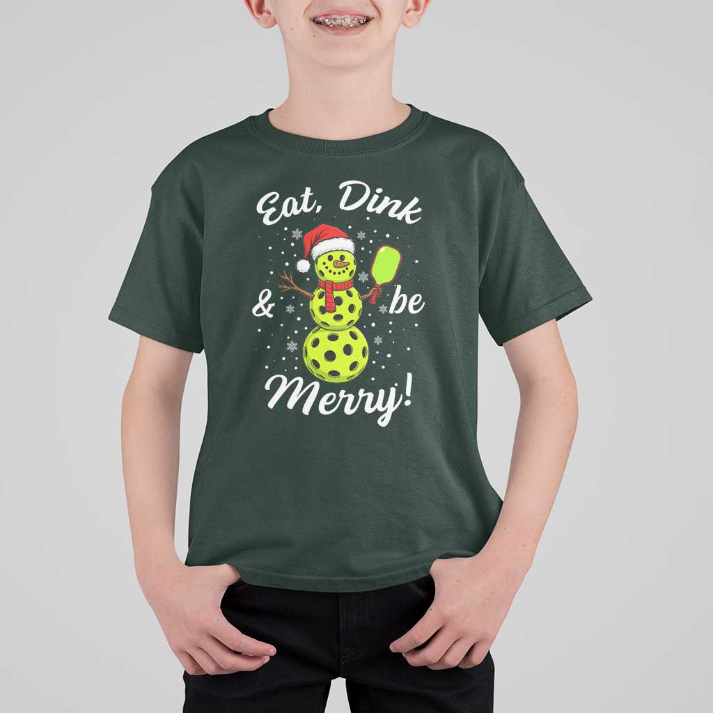 Funny Christmas Pickleball T Shirt For Kid Eat Dink And Be Merry Snowman - Wonder Print Shop