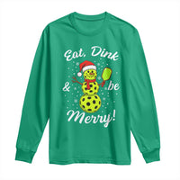 Funny Christmas Pickleball Long Sleeve Shirt Eat Dink And Be Merry Snowman - Wonder Print Shop