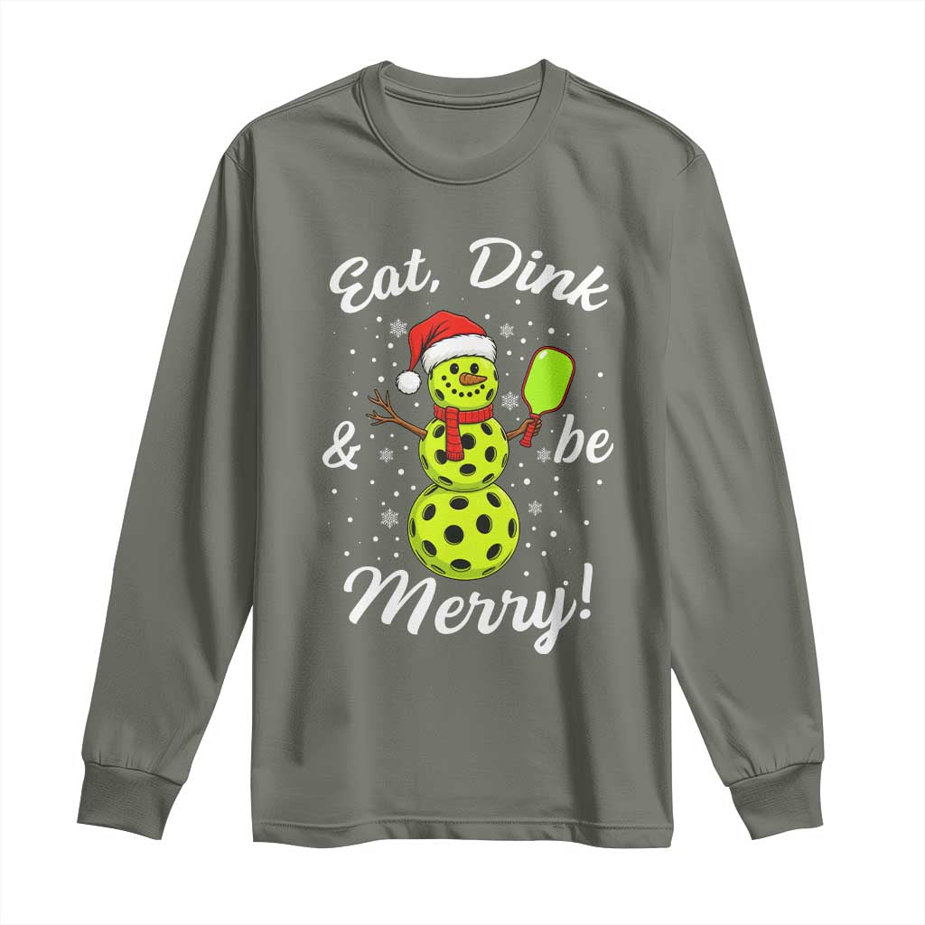 Funny Christmas Pickleball Long Sleeve Shirt Eat Dink And Be Merry Snowman - Wonder Print Shop
