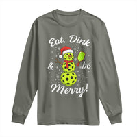 Funny Christmas Pickleball Long Sleeve Shirt Eat Dink And Be Merry Snowman - Wonder Print Shop