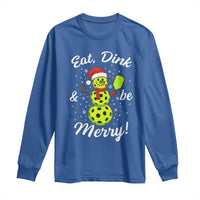 Funny Christmas Pickleball Long Sleeve Shirt Eat Dink And Be Merry Snowman - Wonder Print Shop