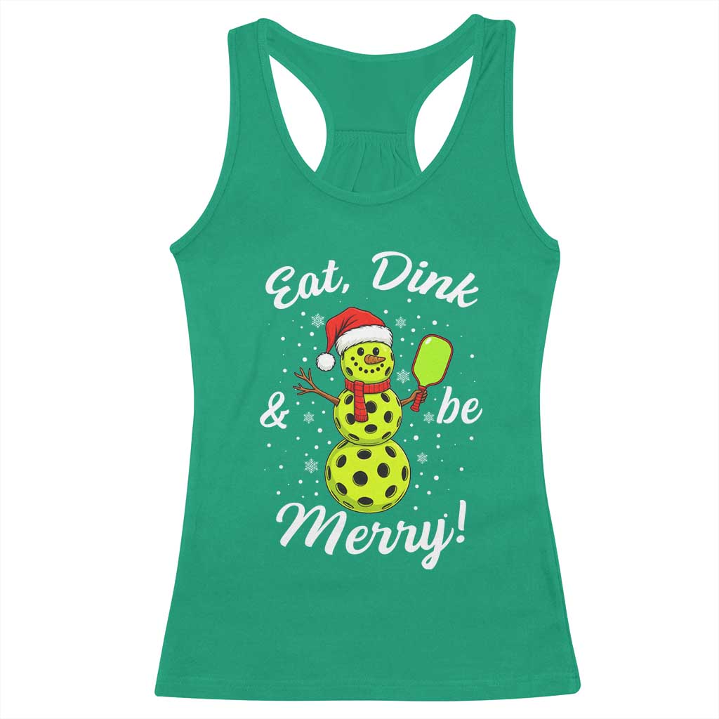 Funny Christmas Pickleball Racerback Tank Top Eat Dink And Be Merry Snowman - Wonder Print Shop
