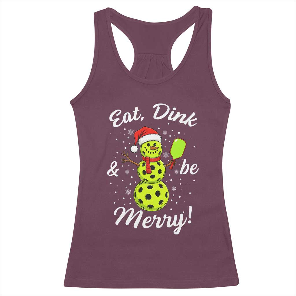 Funny Christmas Pickleball Racerback Tank Top Eat Dink And Be Merry Snowman - Wonder Print Shop