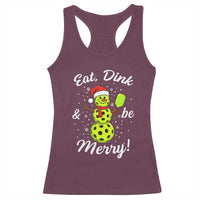 Funny Christmas Pickleball Racerback Tank Top Eat Dink And Be Merry Snowman - Wonder Print Shop