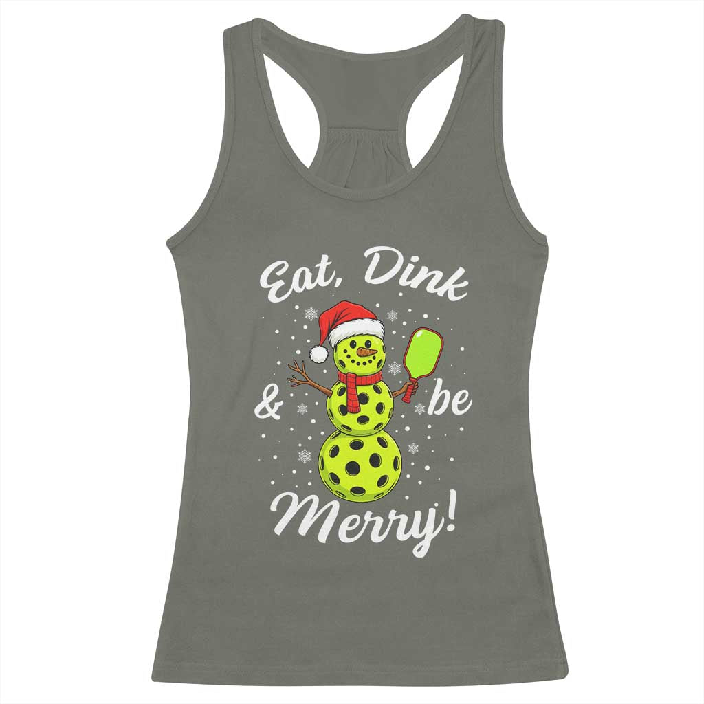 Funny Christmas Pickleball Racerback Tank Top Eat Dink And Be Merry Snowman - Wonder Print Shop