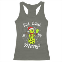 Funny Christmas Pickleball Racerback Tank Top Eat Dink And Be Merry Snowman - Wonder Print Shop