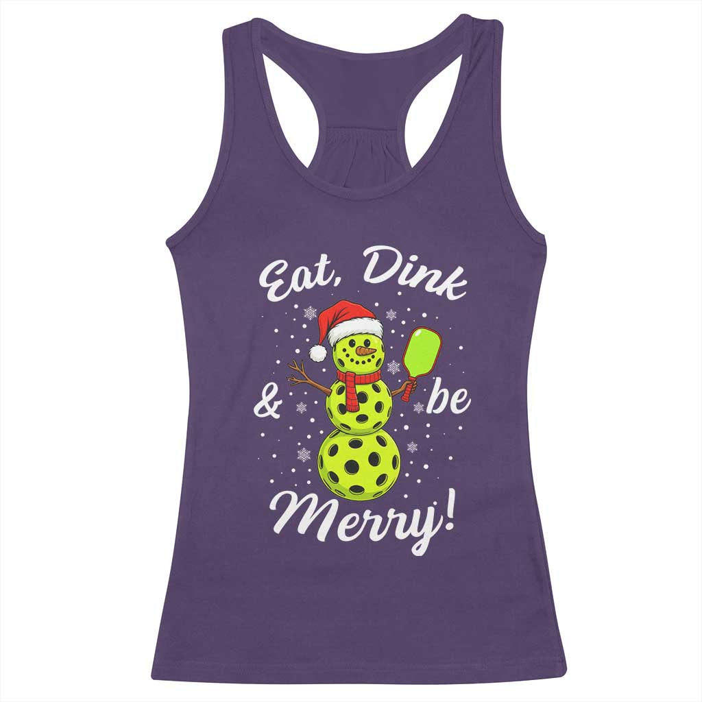 Funny Christmas Pickleball Racerback Tank Top Eat Dink And Be Merry Snowman - Wonder Print Shop