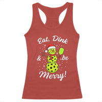 Funny Christmas Pickleball Racerback Tank Top Eat Dink And Be Merry Snowman - Wonder Print Shop