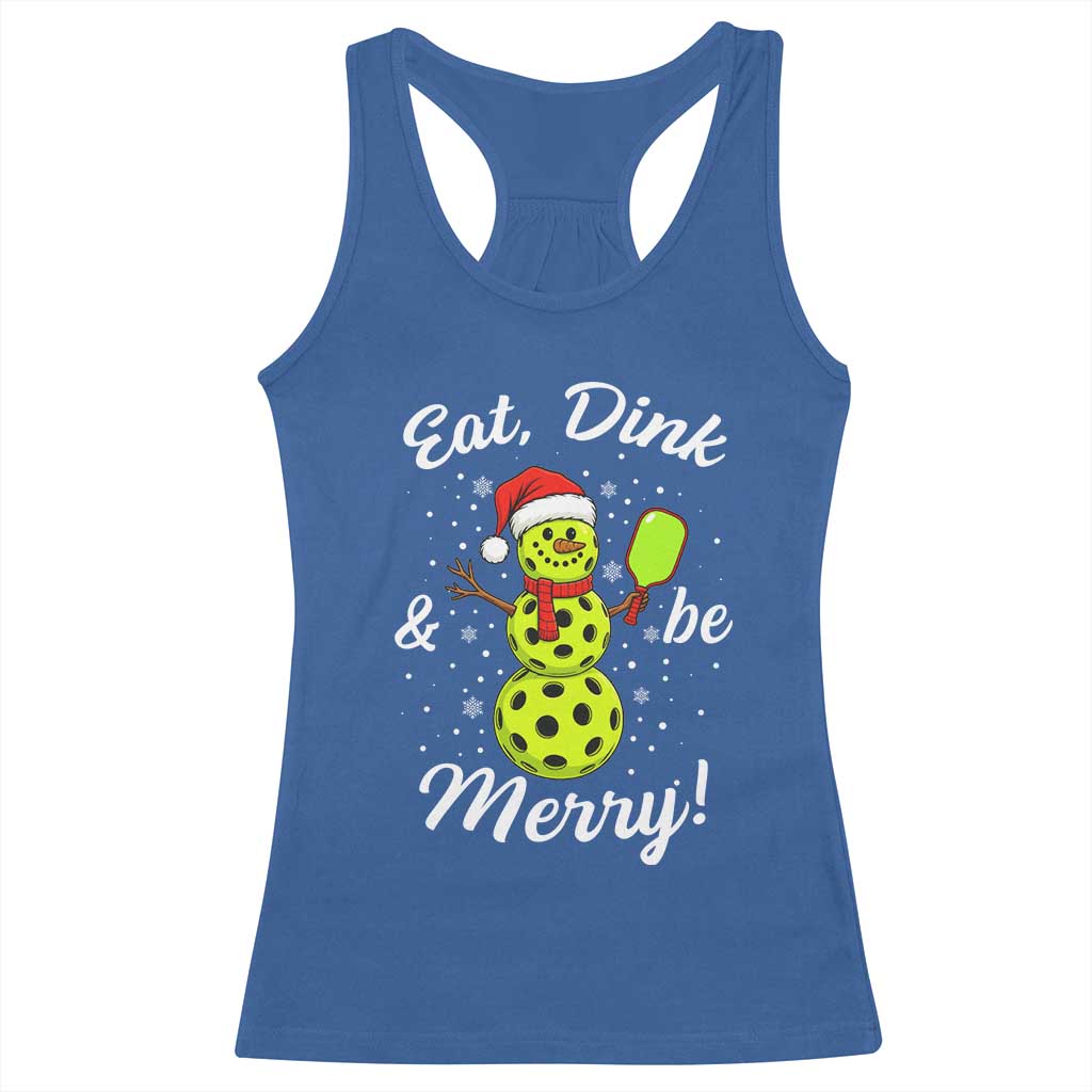 Funny Christmas Pickleball Racerback Tank Top Eat Dink And Be Merry Snowman - Wonder Print Shop