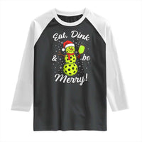 Funny Christmas Pickleball Raglan Shirt Eat Dink And Be Merry Snowman - Wonder Print Shop