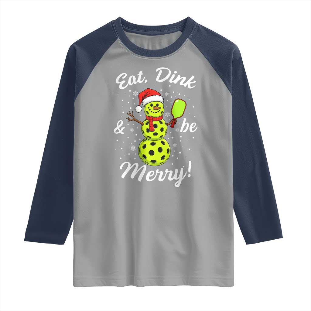 Funny Christmas Pickleball Raglan Shirt Eat Dink And Be Merry Snowman - Wonder Print Shop