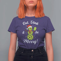 Funny Christmas Pickleball T Shirt For Women Eat Dink And Be Merry Snowman - Wonder Print Shop