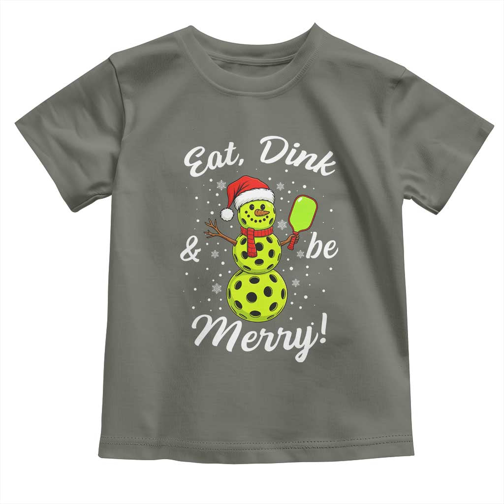 Funny Christmas Pickleball Toddler T Shirt Eat Dink And Be Merry Snowman - Wonder Print Shop