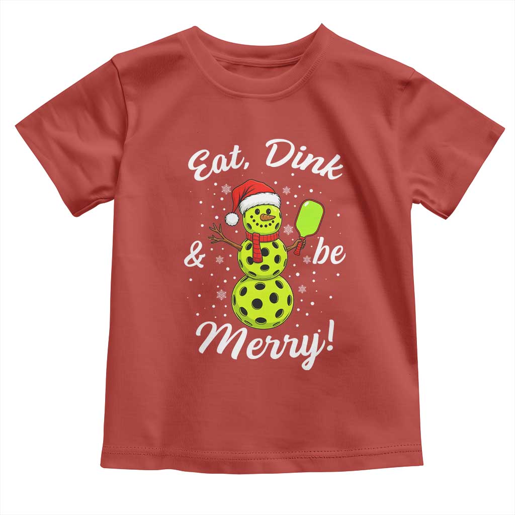 Funny Christmas Pickleball Toddler T Shirt Eat Dink And Be Merry Snowman - Wonder Print Shop