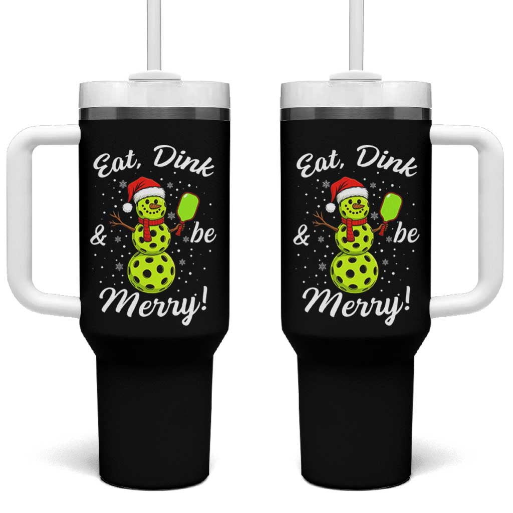 Funny Christmas Pickleball Tumbler With Handle Eat Dink And Be Merry Snowman - Wonder Print Shop