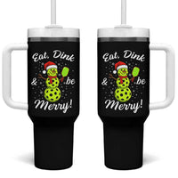 Funny Christmas Pickleball Tumbler With Handle Eat Dink And Be Merry Snowman - Wonder Print Shop
