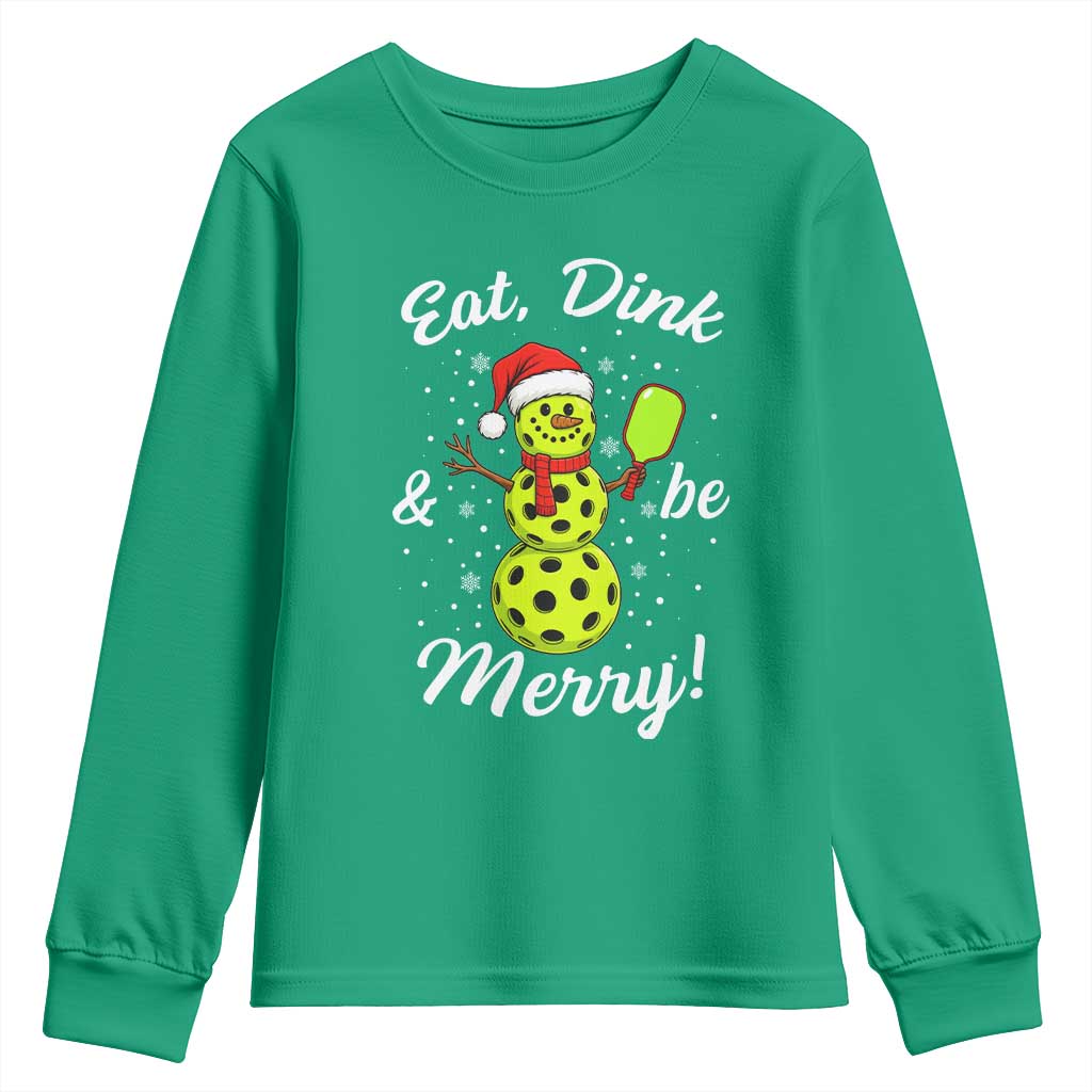 Funny Christmas Pickleball Youth Sweatshirt Eat Dink And Be Merry Snowman - Wonder Print Shop