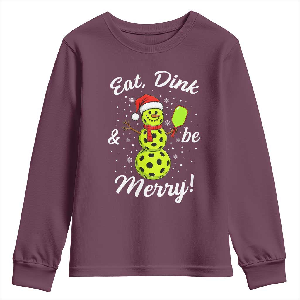 Funny Christmas Pickleball Youth Sweatshirt Eat Dink And Be Merry Snowman - Wonder Print Shop