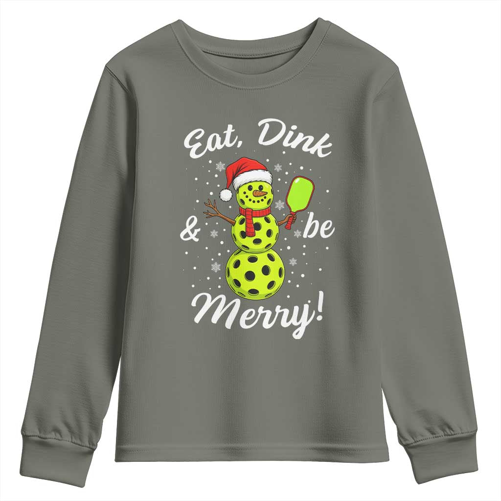 Funny Christmas Pickleball Youth Sweatshirt Eat Dink And Be Merry Snowman - Wonder Print Shop