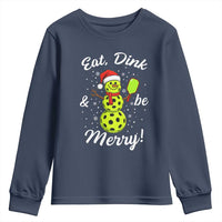 Funny Christmas Pickleball Youth Sweatshirt Eat Dink And Be Merry Snowman - Wonder Print Shop
