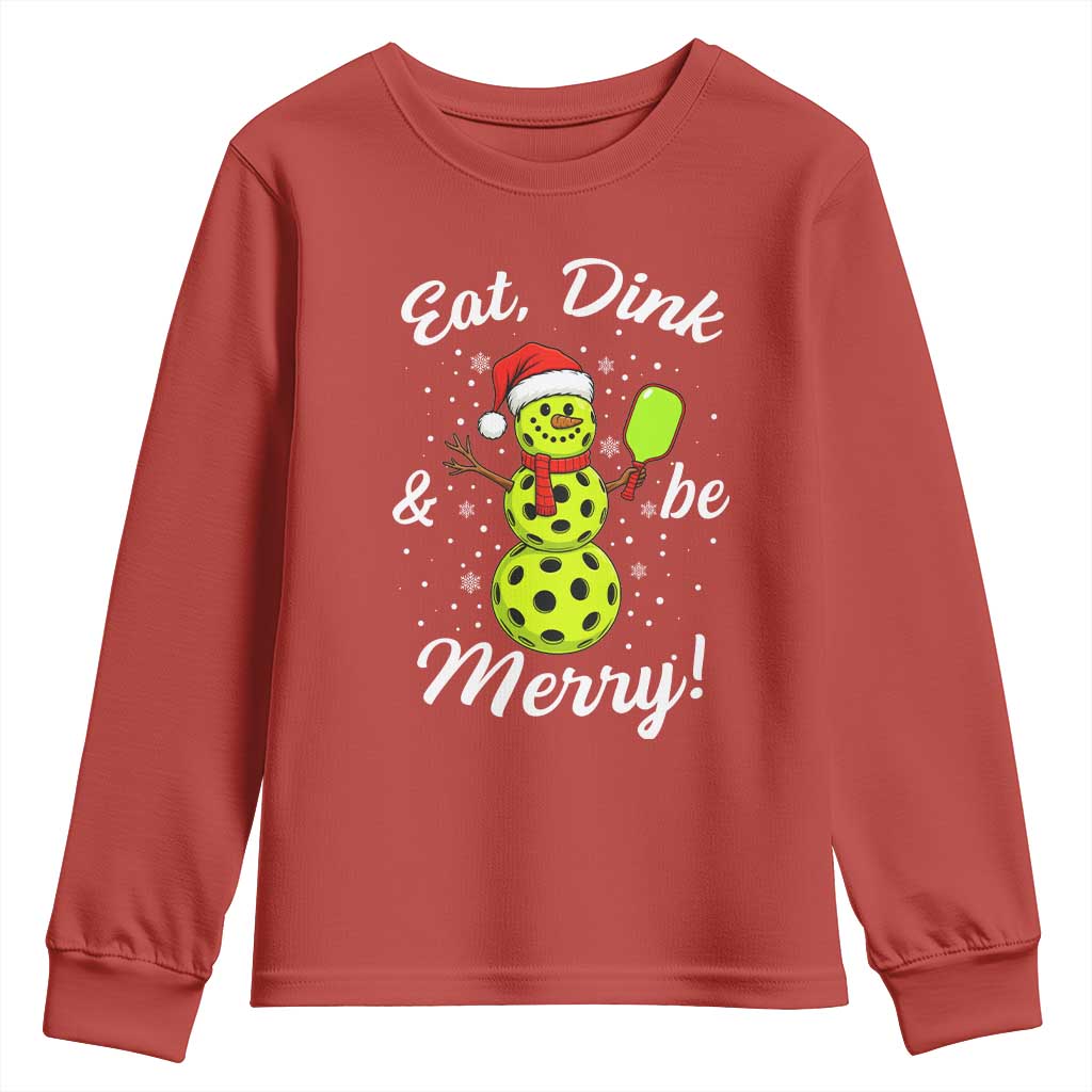 Funny Christmas Pickleball Youth Sweatshirt Eat Dink And Be Merry Snowman - Wonder Print Shop