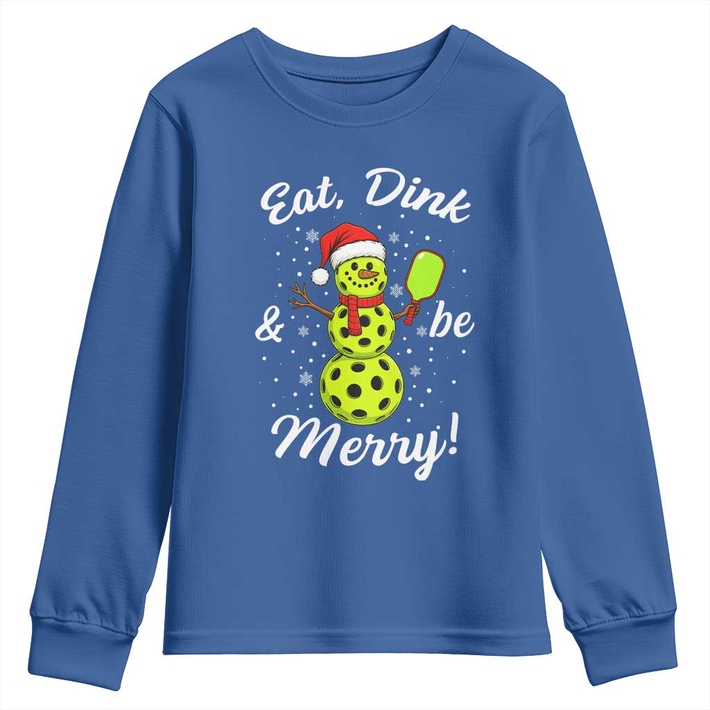 Funny Christmas Pickleball Youth Sweatshirt Eat Dink And Be Merry Snowman - Wonder Print Shop