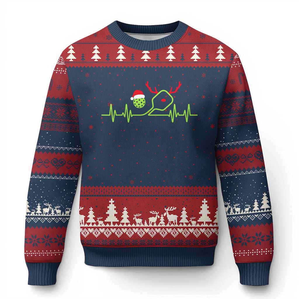 Funny Xmas Pickleball Heartbeat Santa Hat Ugly Christmas Sweater - Wonder Print Shop