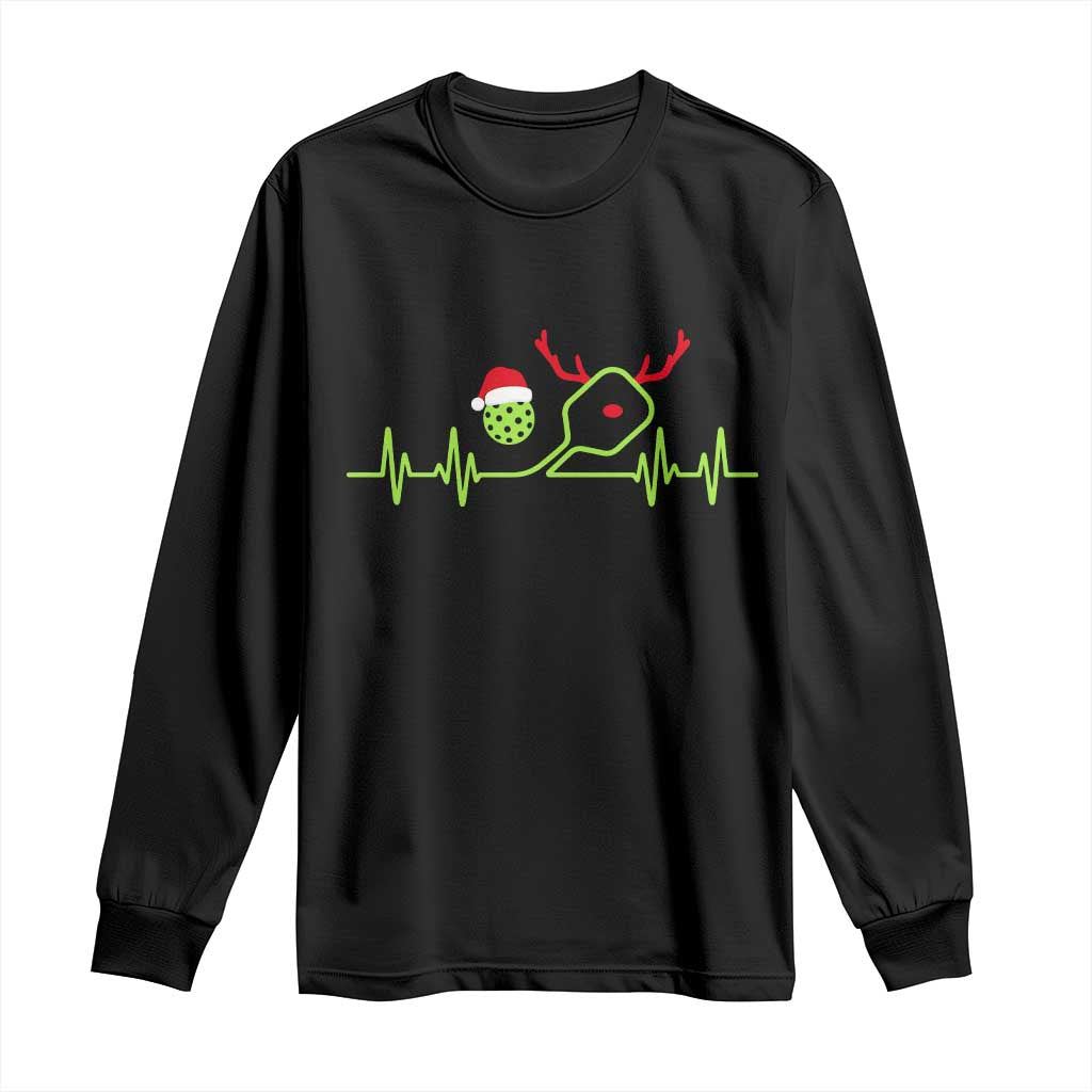 Funny Christmas Pickleball Heartbeat Santa Hat Long Sleeve Shirt - Wonder Print Shop