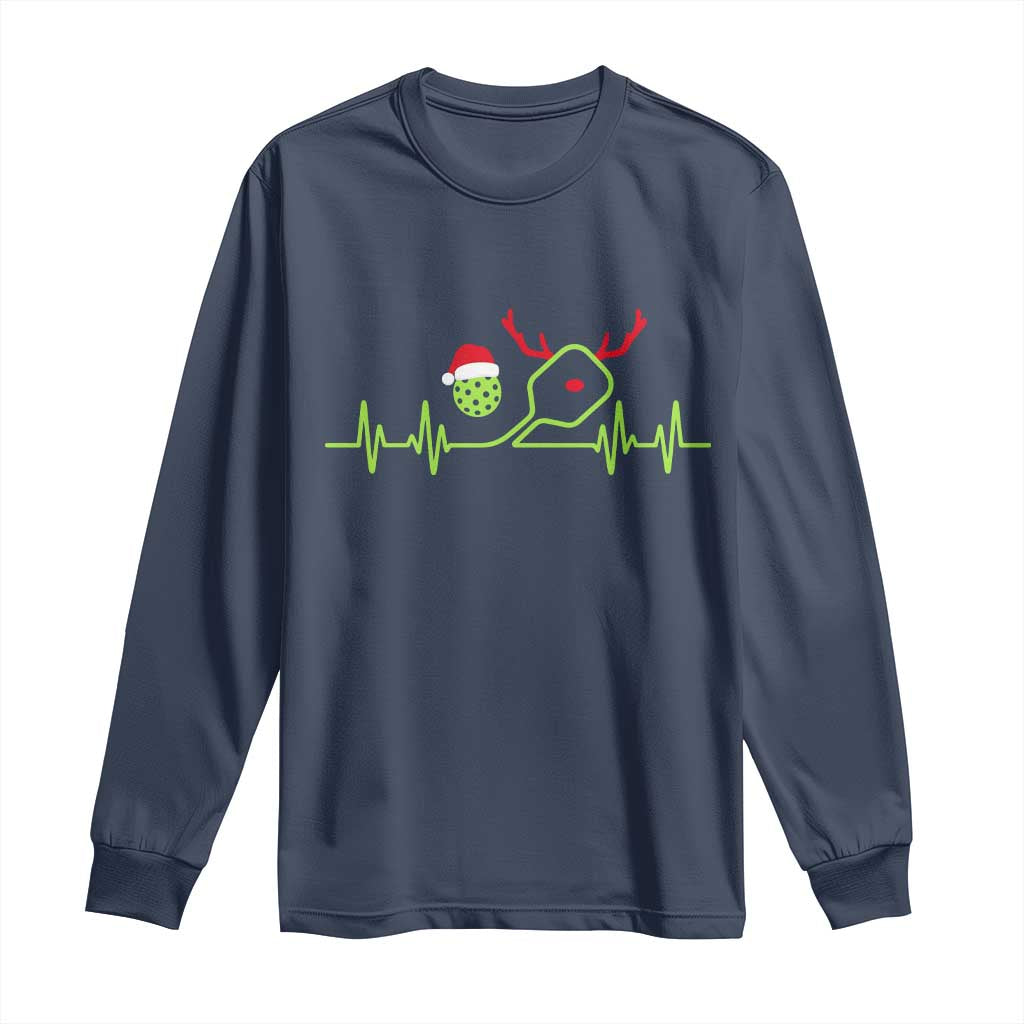 Funny Christmas Pickleball Heartbeat Santa Hat Long Sleeve Shirt - Wonder Print Shop