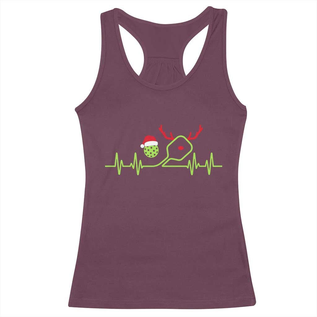 Funny Christmas Pickleball Heartbeat Santa Hat Racerback Tank Top - Wonder Print Shop