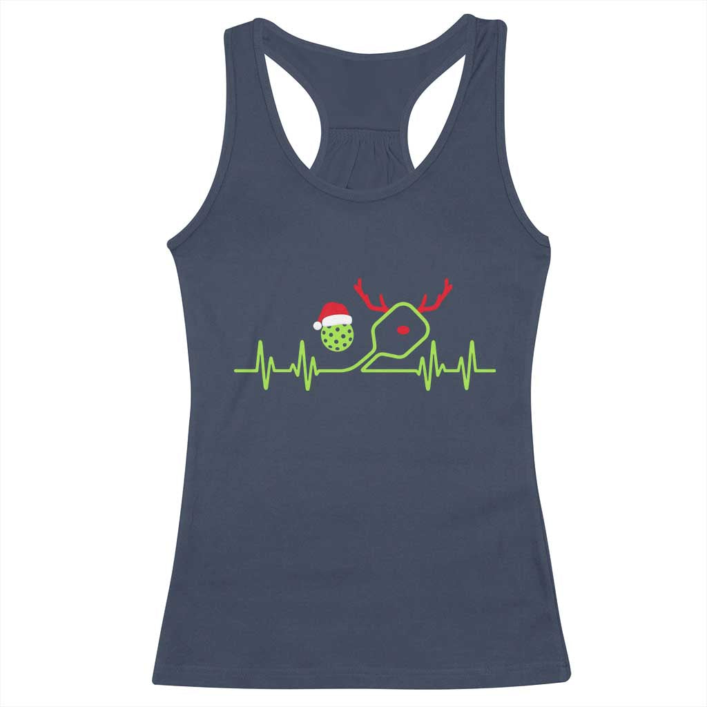 Funny Christmas Pickleball Heartbeat Santa Hat Racerback Tank Top - Wonder Print Shop