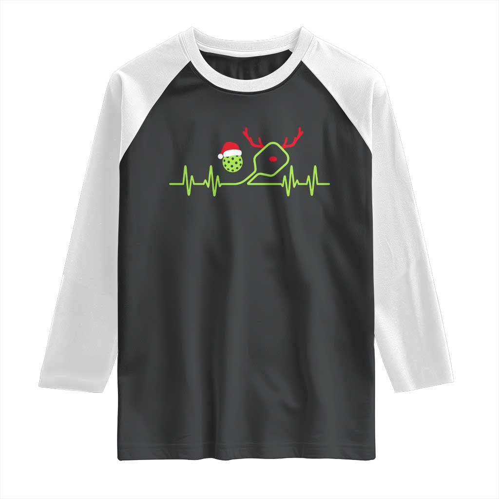 Funny Christmas Pickleball Heartbeat Santa Hat Raglan Shirt - Wonder Print Shop