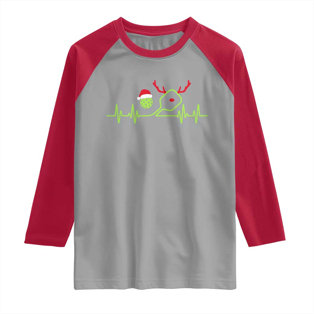 Funny Christmas Pickleball Heartbeat Santa Hat Raglan Shirt - Wonder Print Shop