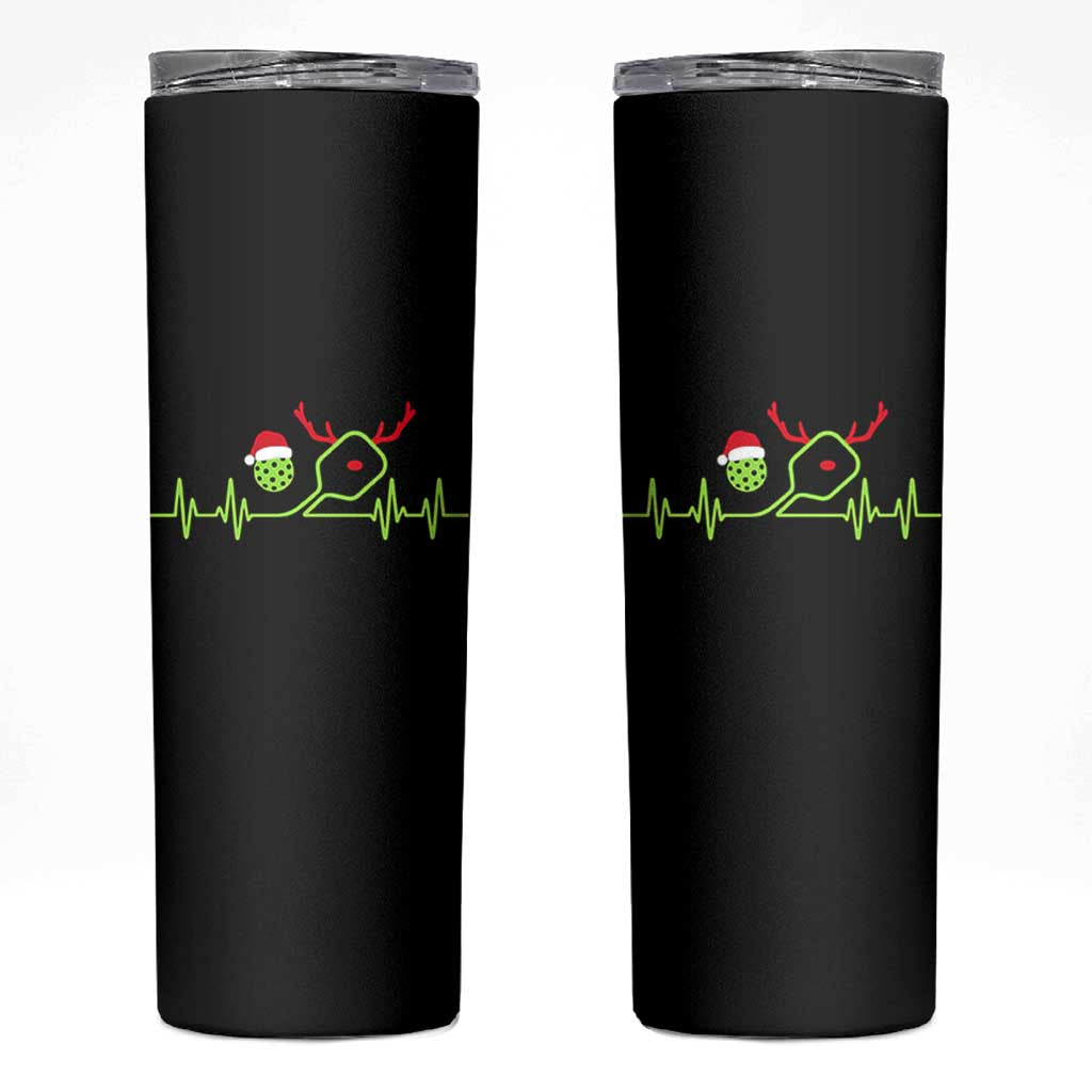 Funny Christmas Pickleball Heartbeat Santa Hat Skinny Tumbler - Wonder Print Shop