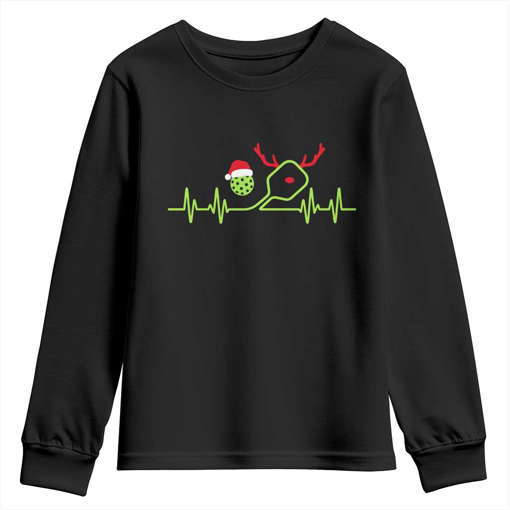 Funny Christmas Pickleball Heartbeat Santa Hat Youth Sweatshirt - Wonder Print Shop