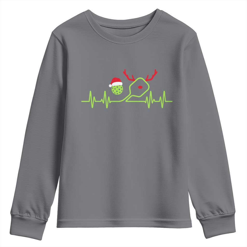 Funny Christmas Pickleball Heartbeat Santa Hat Youth Sweatshirt - Wonder Print Shop