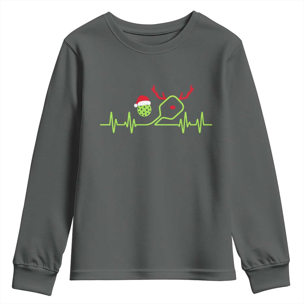 Funny Christmas Pickleball Heartbeat Santa Hat Youth Sweatshirt - Wonder Print Shop