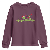 Funny Christmas Pickleball Heartbeat Santa Hat Youth Sweatshirt - Wonder Print Shop