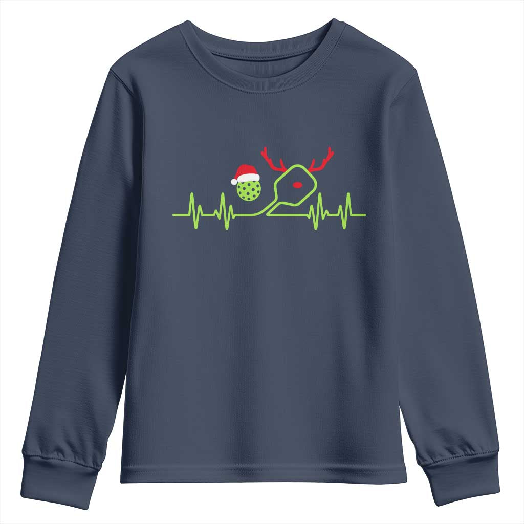 Funny Christmas Pickleball Heartbeat Santa Hat Youth Sweatshirt - Wonder Print Shop